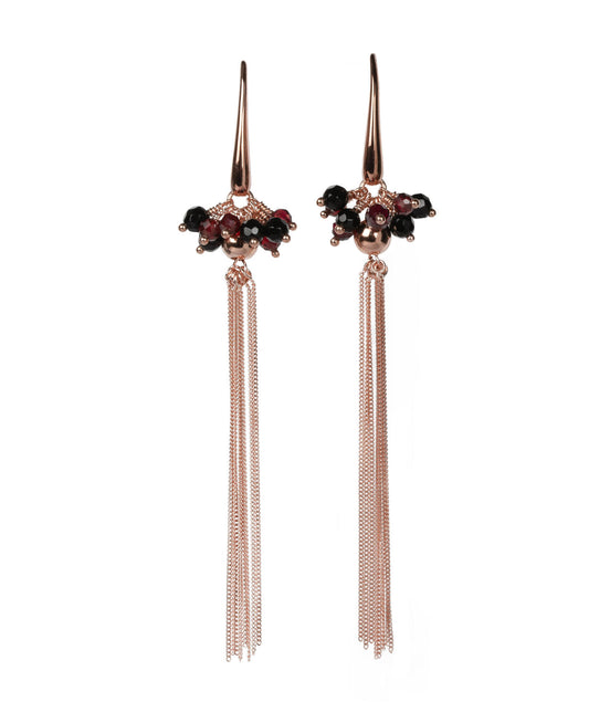 Cherie Black Tassel Earrings - Rose Gold and Silver