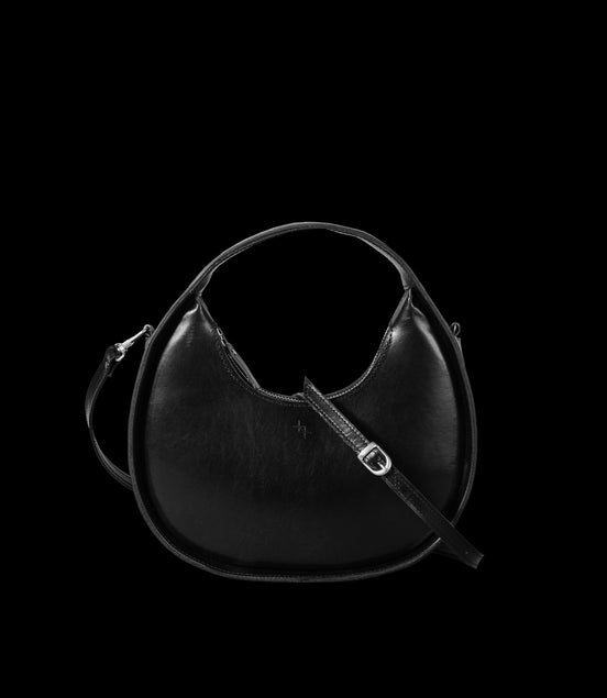 Leather Handbag Mini Moon - Black