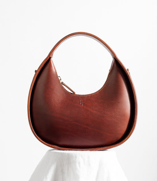 Leather Handbag Mini Moon - Cognac