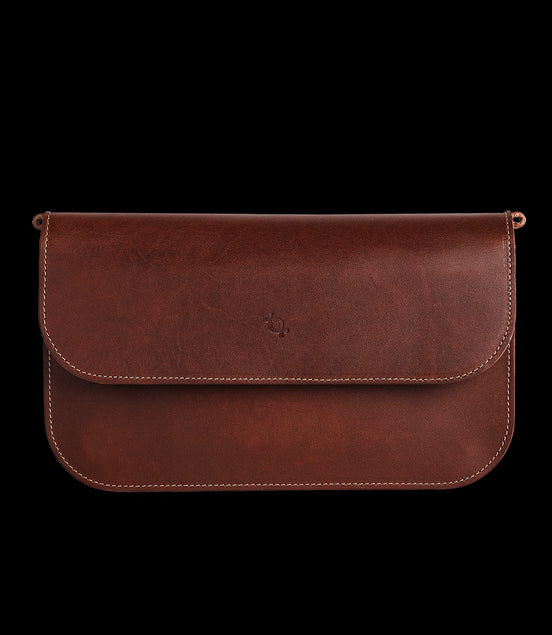 Leather Handbag Model Baguette with Two Straps - Cognac