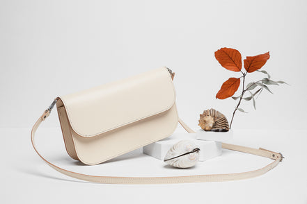 Leather Handbag Model Baguette with Two Straps - Cookie