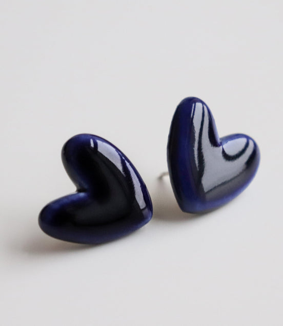 Porcelain Heart Studs -  Blue