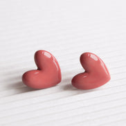 Porcelain Heart Studs -  Pink