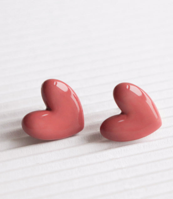 Porcelain Heart Studs -  Pink