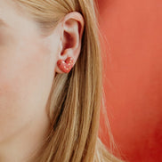 Dotted Porcelain Heart Studs -  Pink