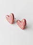 Dotted Porcelain Heart Studs -  Pink