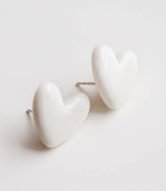 Porcelain Heart Studs -  White