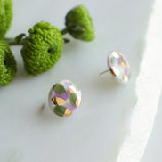 Porcelain Tache Studs -  Green and Violet