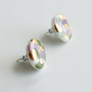 Porcelain Tache Studs -  Green and Violet