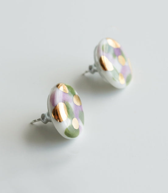 Porcelain Tache Studs -  Green and Violet