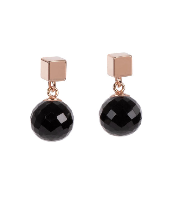 Solid Onyx Earrings - Rose Gold and Silver