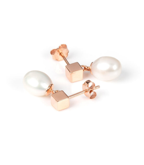 Solid Pearl Drop Earrings - Rose Gold and Silver